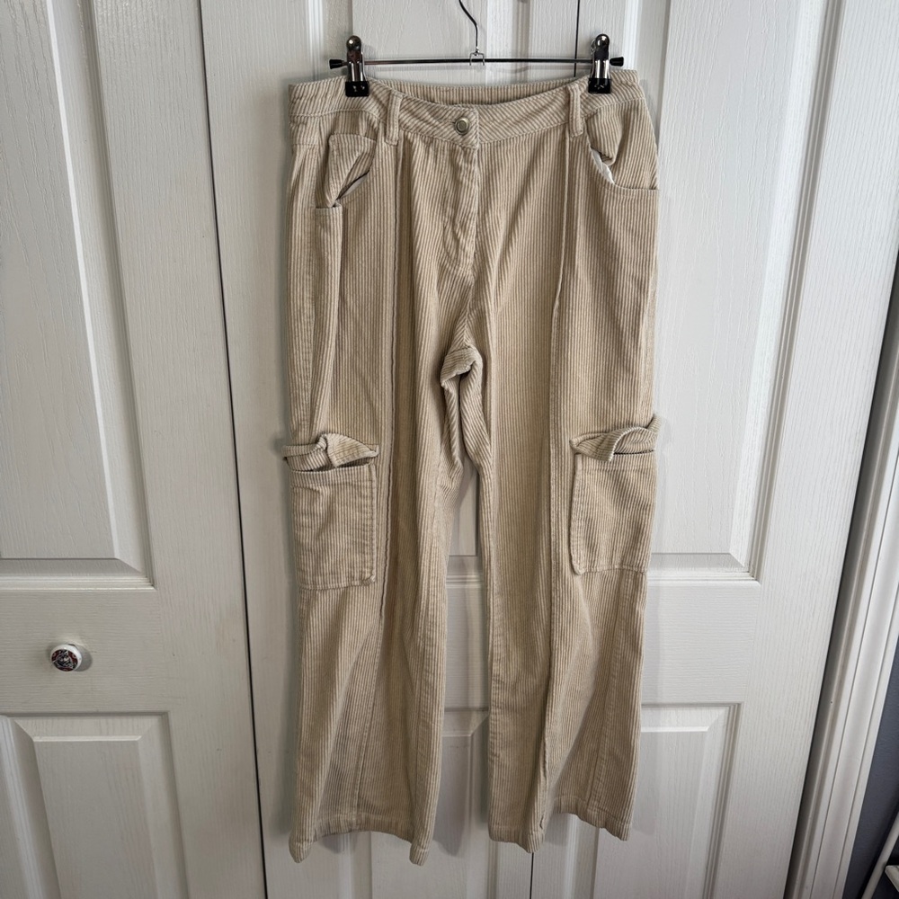 ET CLET cream corduroy wide leg cargo pants size small